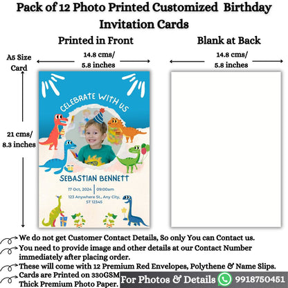 Custom Birthday Invitation Card for Kids with Envelopes | Pack of 12 | One side Printed