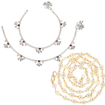 Silver Plated Anklets & 22 inch Gold Plated Chain