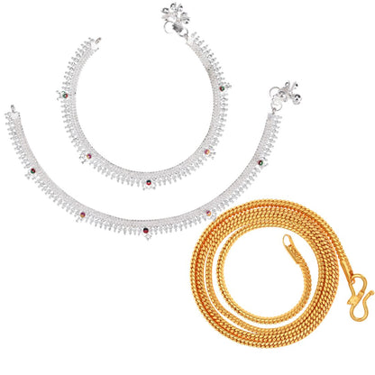 Silver Plated Anklets & 22 inch Gold Plated Chain