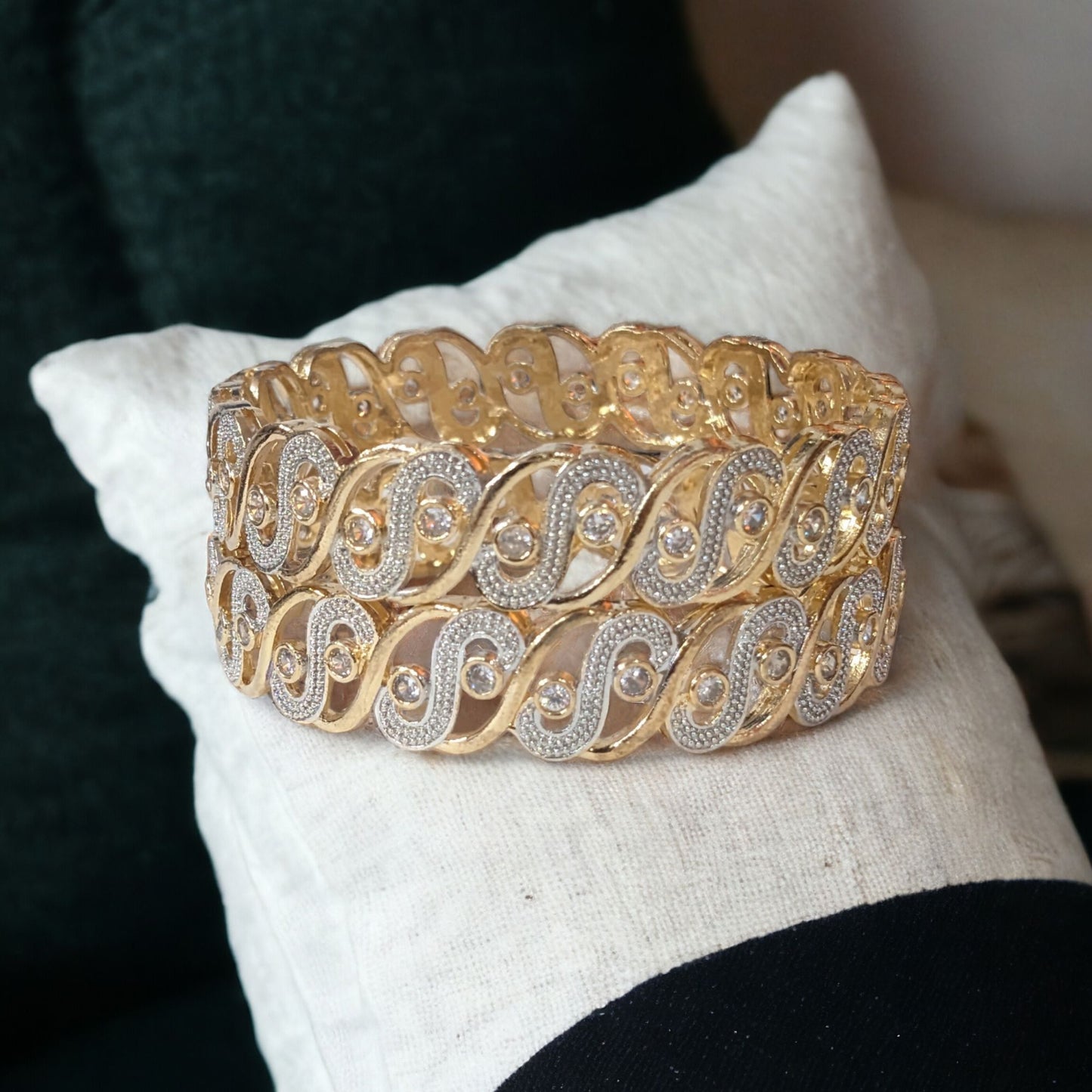 Gold Plated AD Kada Bangles Pair