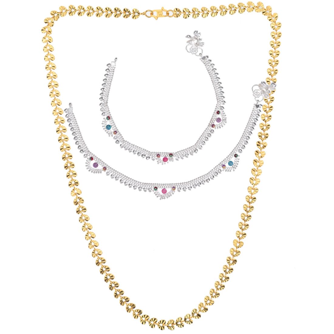 Silver Plated Anklets & 22 inch Gold Plated Chain