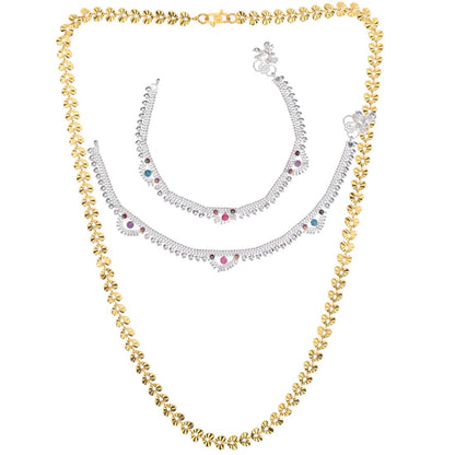 Silver Plated Anklets & 22 inch Gold Plated Chain