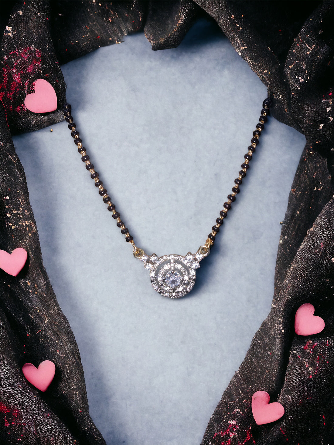 Gold Plated AD Mangalsutra with Black Beads