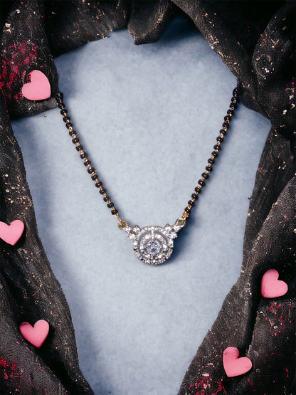 Gold Plated AD Mangalsutra with Black Beads