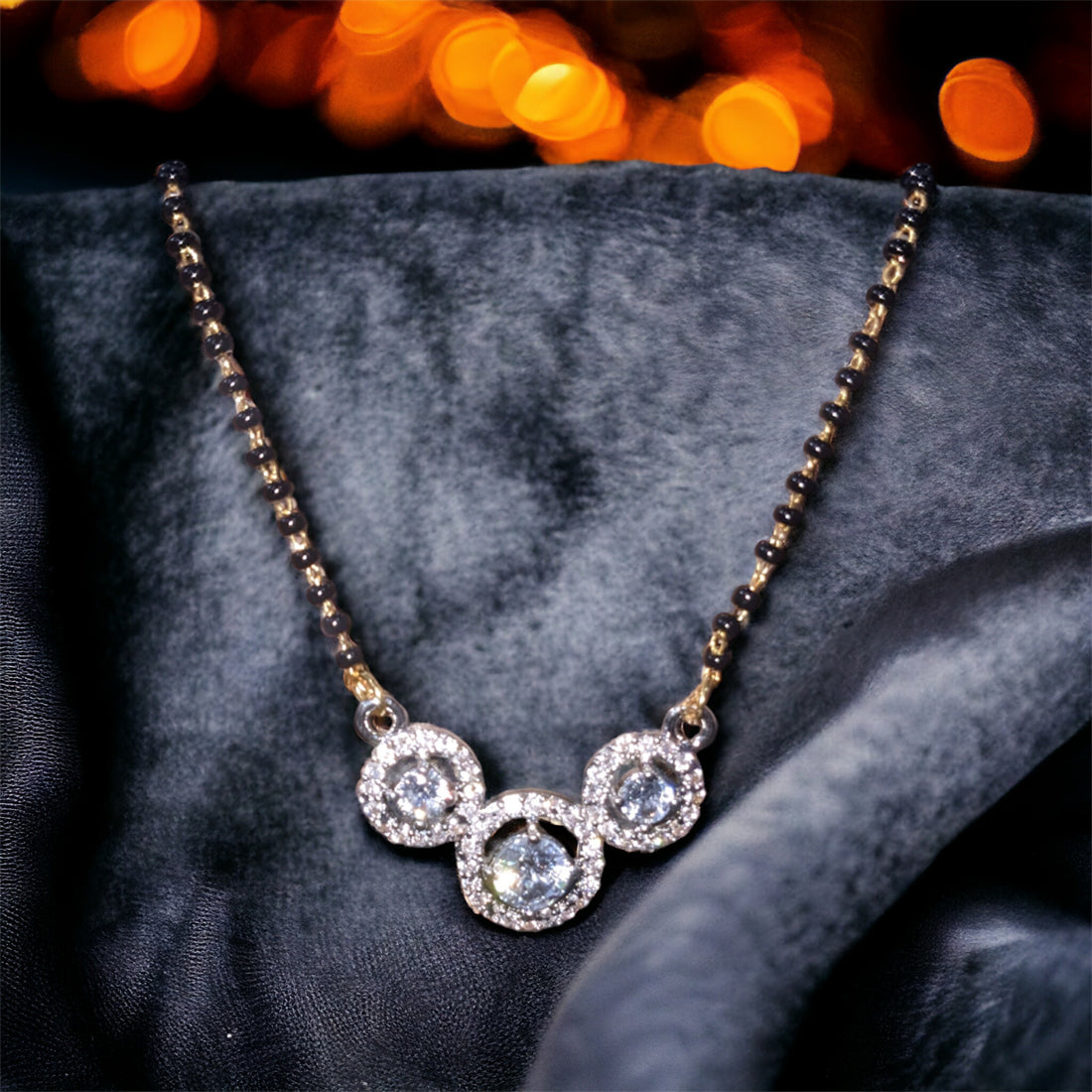 Gold Plated AD Mangalsutra with Black Beads