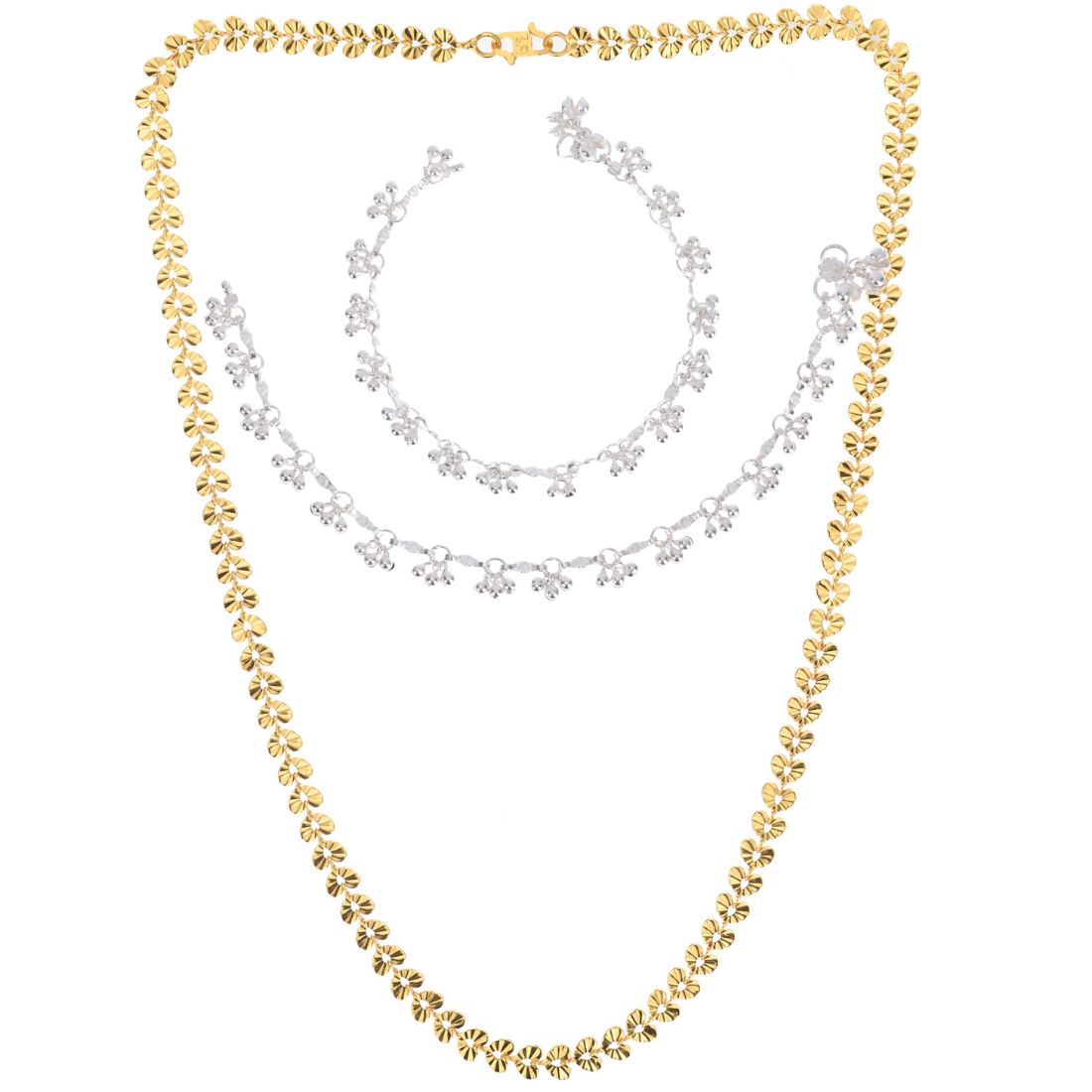 Silver Plated Anklets & 22 inch Gold Plated Chain