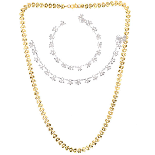 Silver Plated Anklets & 22 inch Gold Plated Chain