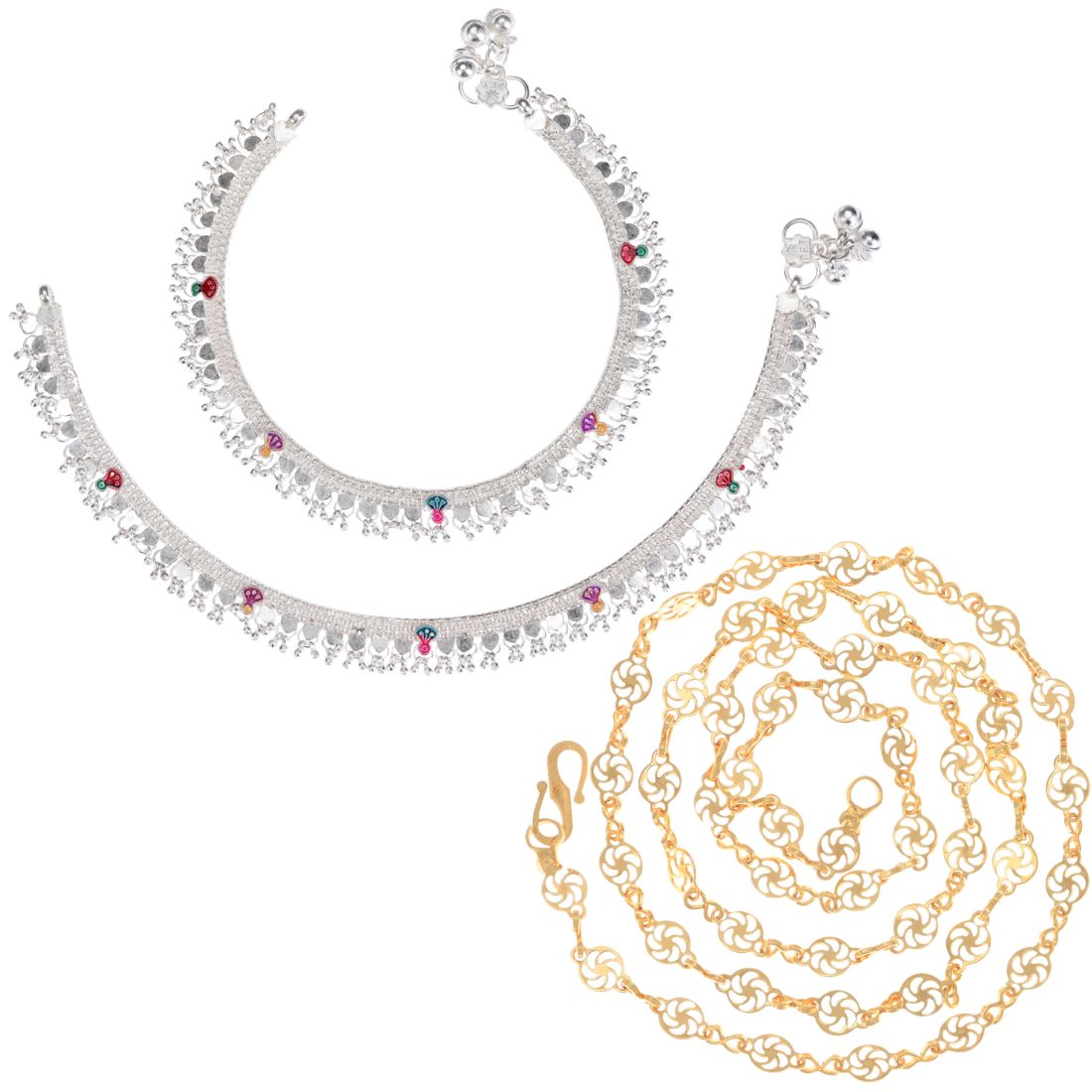 Silver Plated Anklets & 22 inch Gold Plated Chain