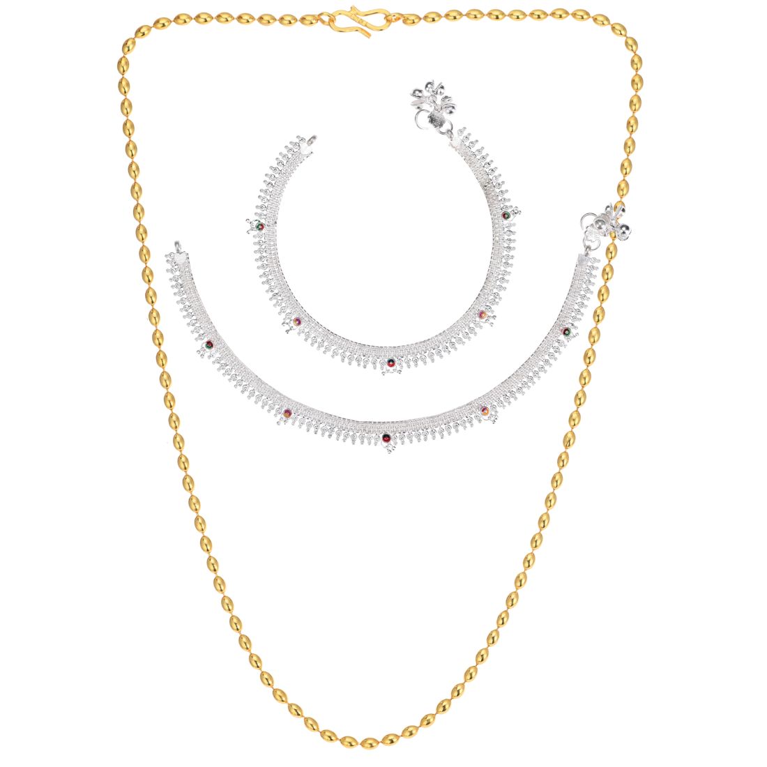 Silver Plated Anklets & 22 inch Gold Plated Chain