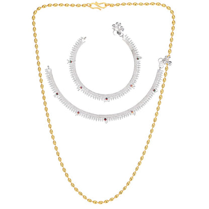 Silver Plated Anklets & 22 inch Gold Plated Chain