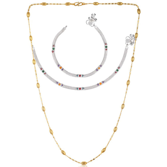 Silver Plated Anklets & 22 inch Gold Plated Chain