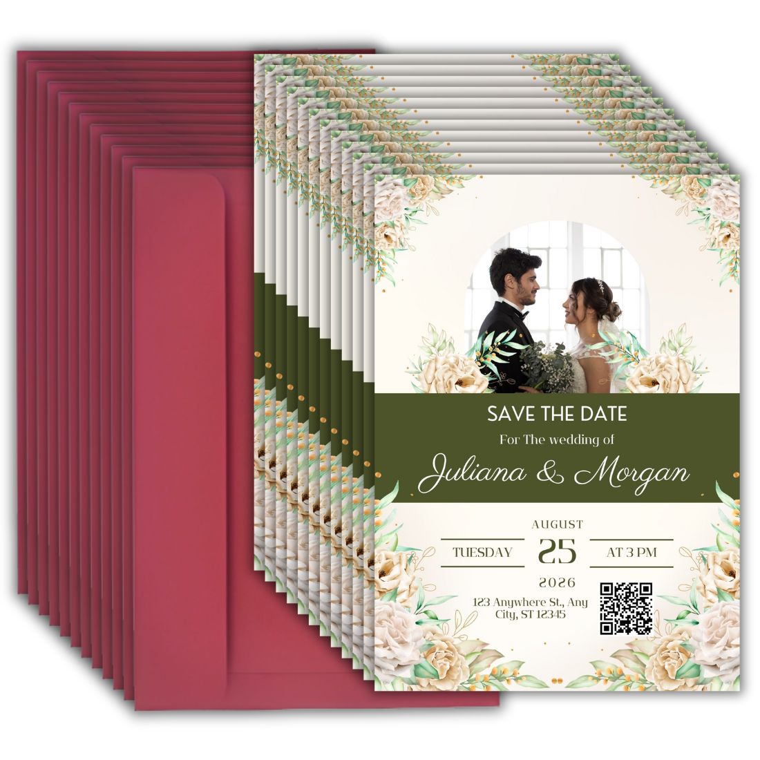 Wedding Invitation Card with Couple Photo | Customised Pack of 12 | One side Printed | Envelopes Included