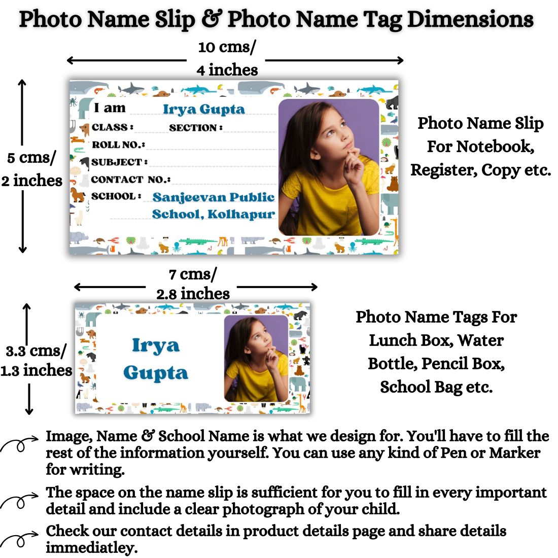Kids Photo Name Slips & Tags | Pack of 63 | 36 Name Slips & 27 Tags