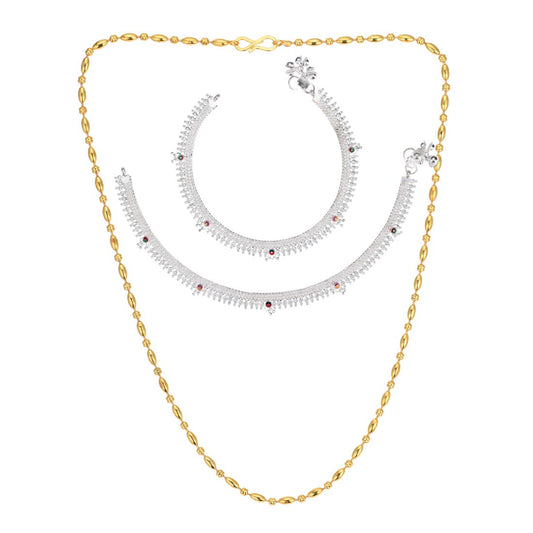 Silver Plated Anklets & 22 inch Gold Plated Chain