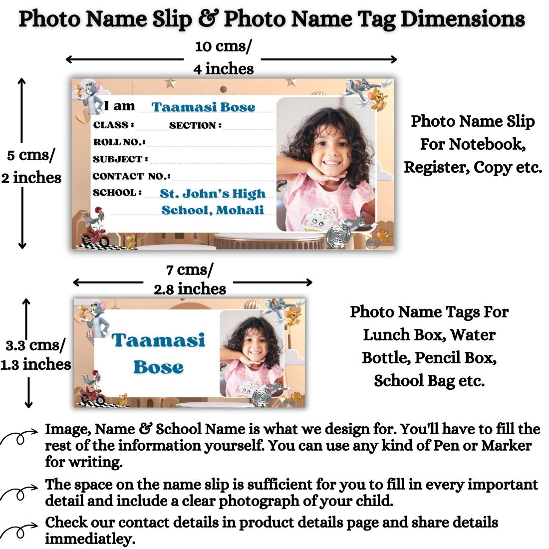 Kids Photo Name Slips & Tags | Pack of 63 | 36 Name Slips & 27 Tags
