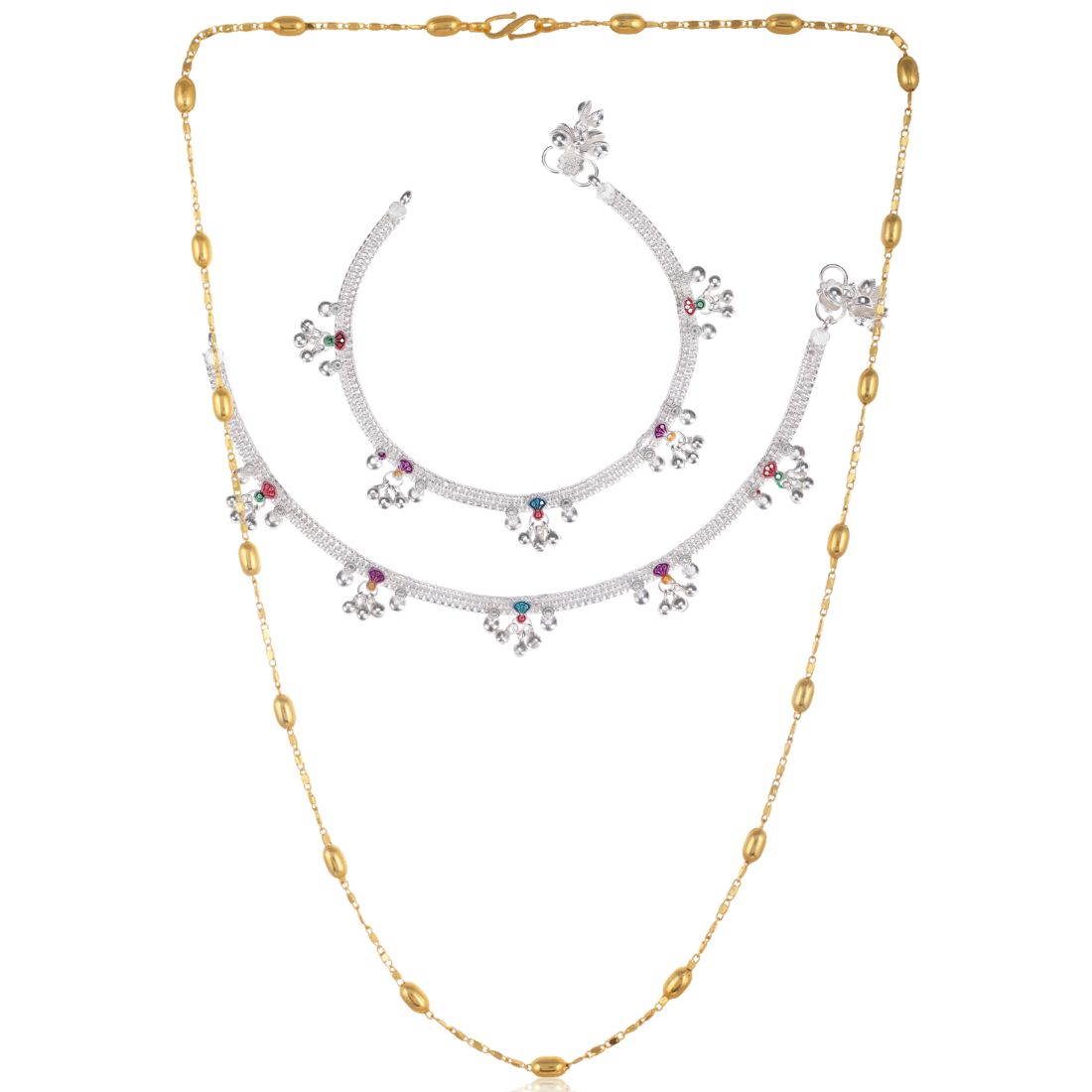 Silver Plated Anklets & 22 inch Gold Plated Chain