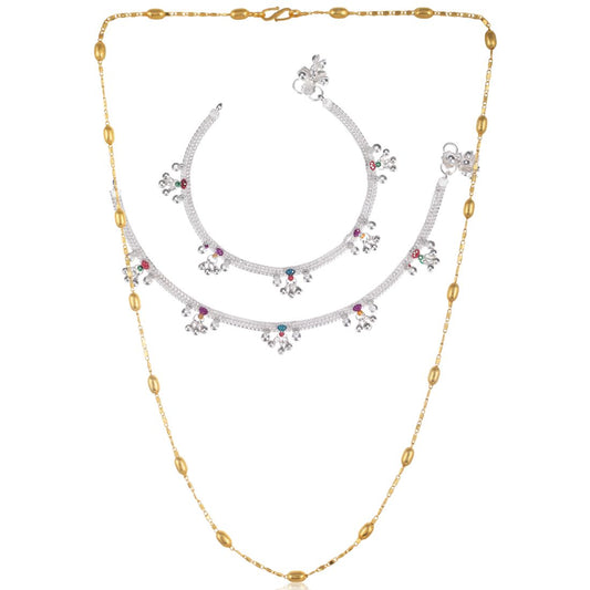 Silver Plated Anklets & 22 inch Gold Plated Chain