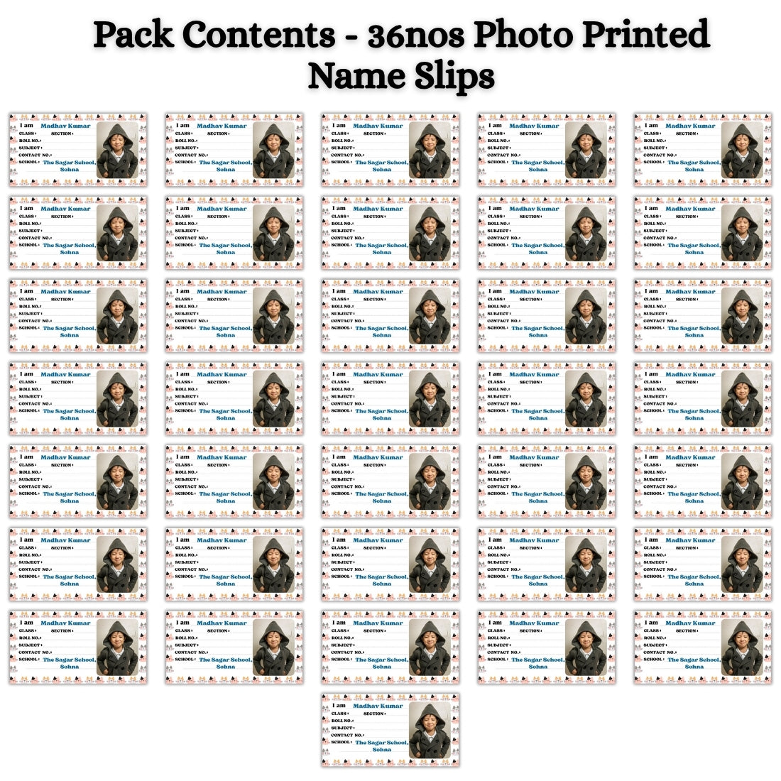 Kids Photo Name Slips Pack of 36