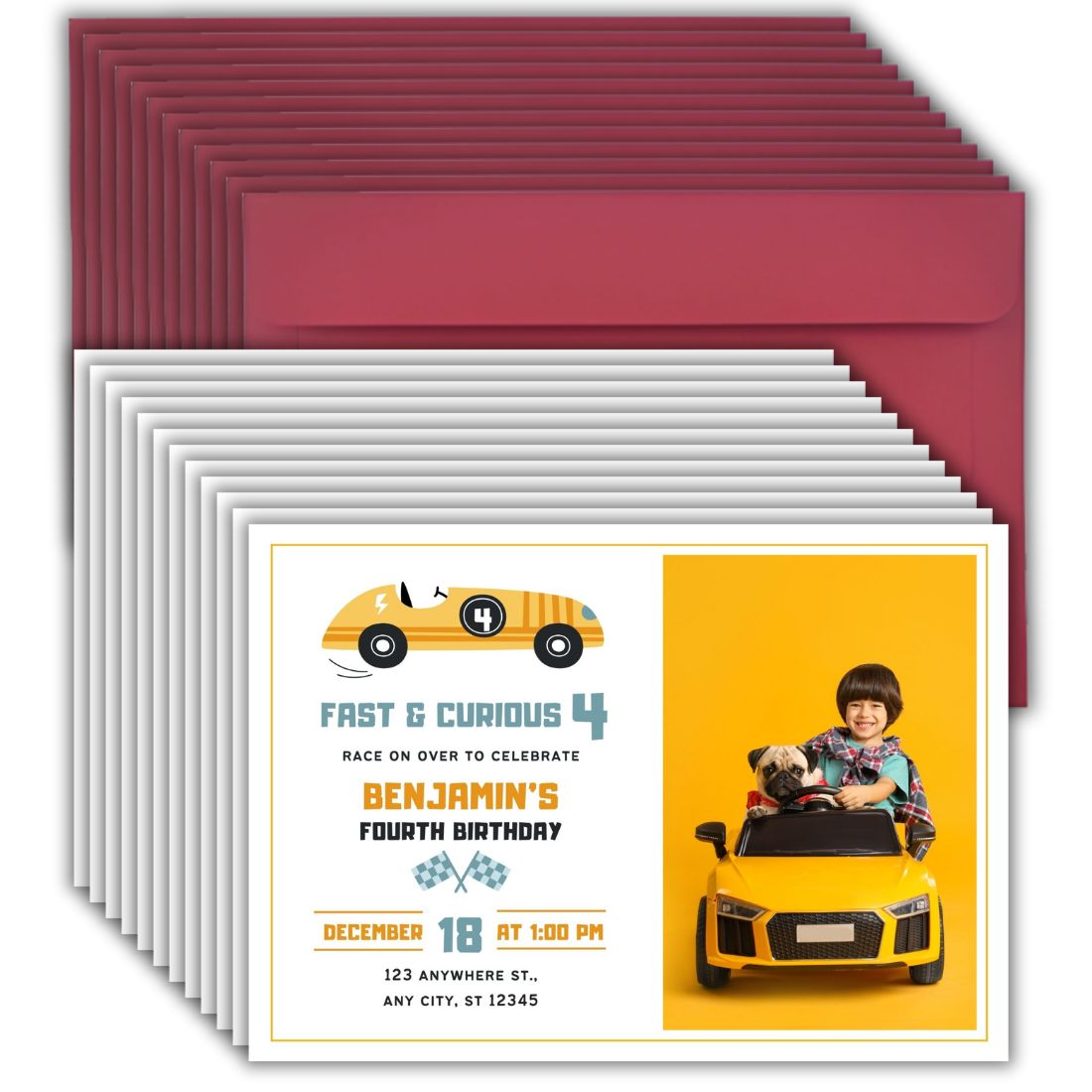 Custom Birthday Invitation Card for Kids with Envelopes | Pack of 12 | One side Printed