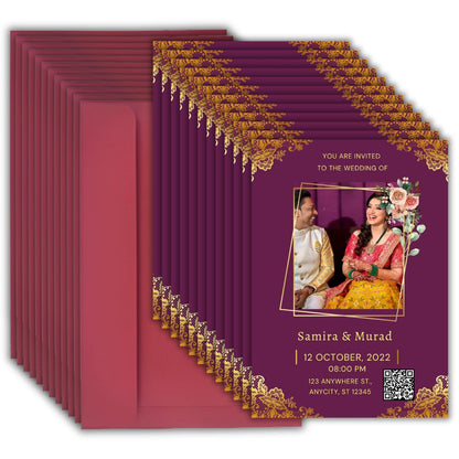 Wedding Invitation Card with Couple Photo | Customised Pack of 12 | One side Printed | Envelopes Included