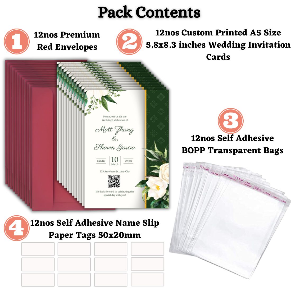 Wedding Invitation Cards with Envelopes | Customised Pack of 12 | One side Printed