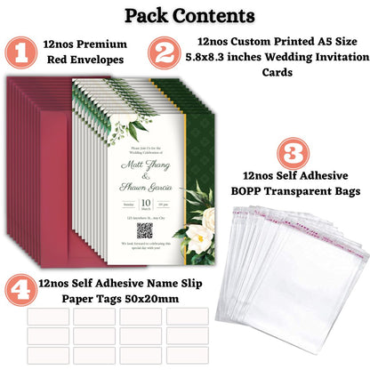 Wedding Invitation Cards with Envelopes | Customised Pack of 12 | One side Printed