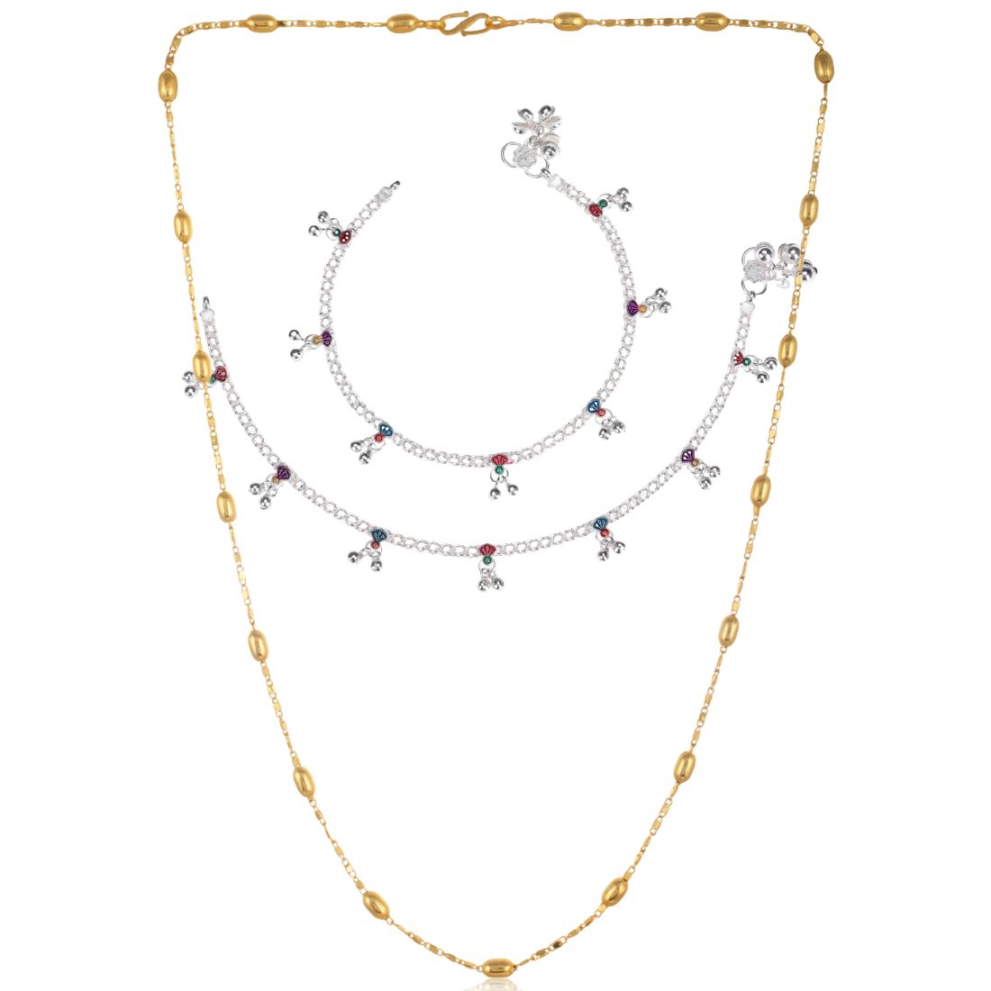 Silver Plated Anklets & 22 inch Gold Plated Chain