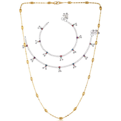 Silver Plated Anklets & 22 inch Gold Plated Chain