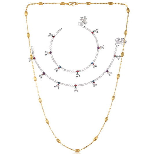 Silver Plated Anklets & 22 inch Gold Plated Chain
