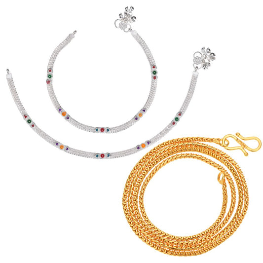Silver Plated Anklets & 22 inch Gold Plated Chain