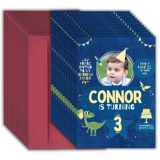 Custom Birthday Invitation Card for Kids with Envelopes | Pack of 12 | One side Printed