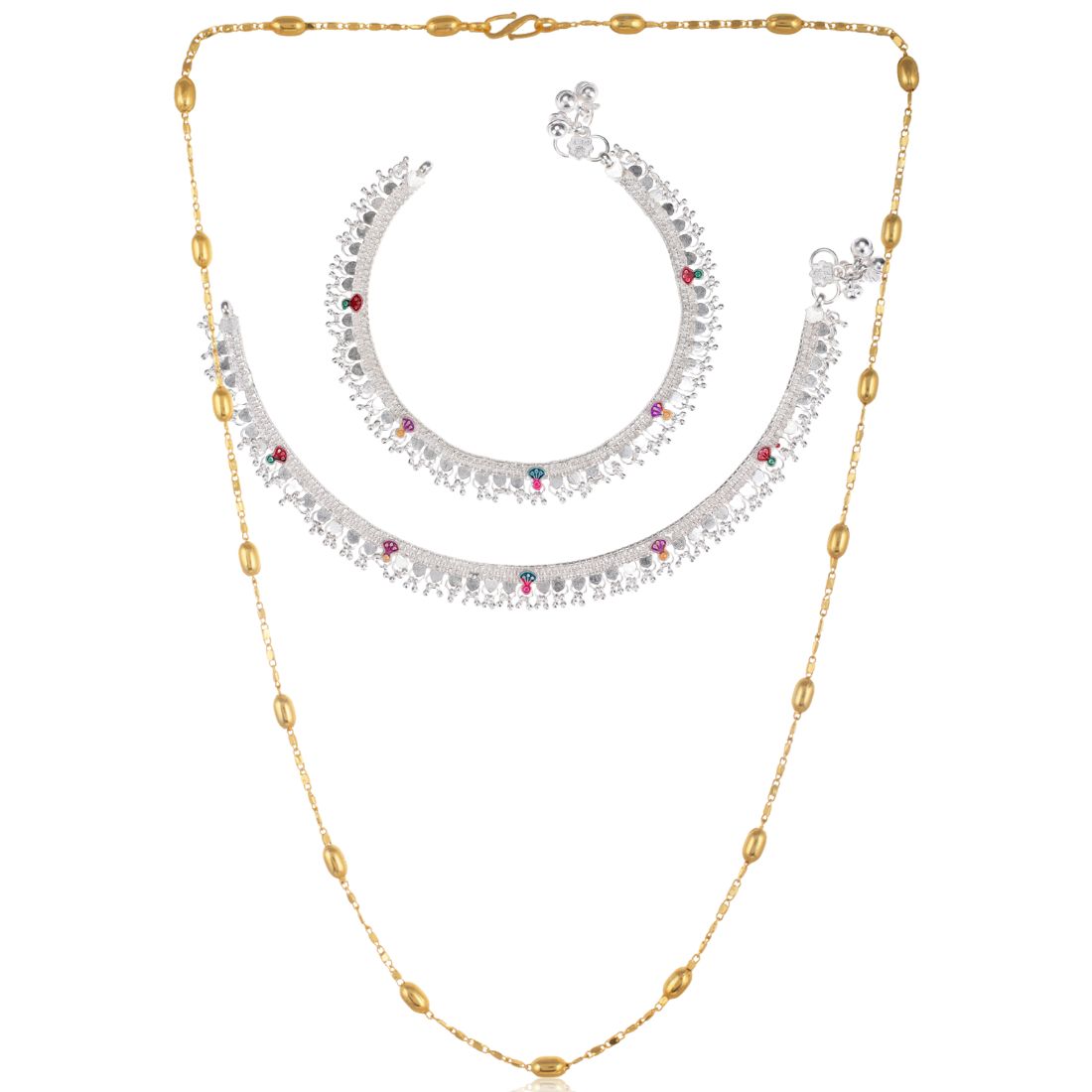 Silver Plated Anklets & 22 inch Gold Plated Chain