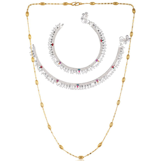 Silver Plated Anklets & 22 inch Gold Plated Chain
