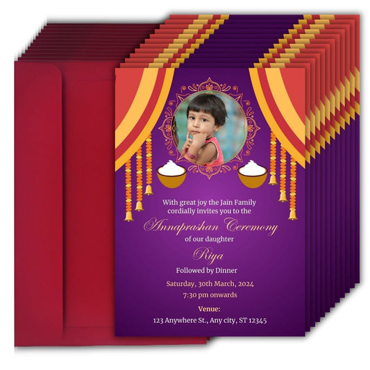 Customised Annaprashan Invitation Cards Pack of 12 , 5.8x8.3 Inch with Envelopes for Rice Ceremony