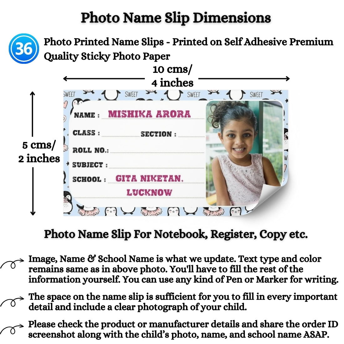 Kids Photo Name Slips Pack of 36