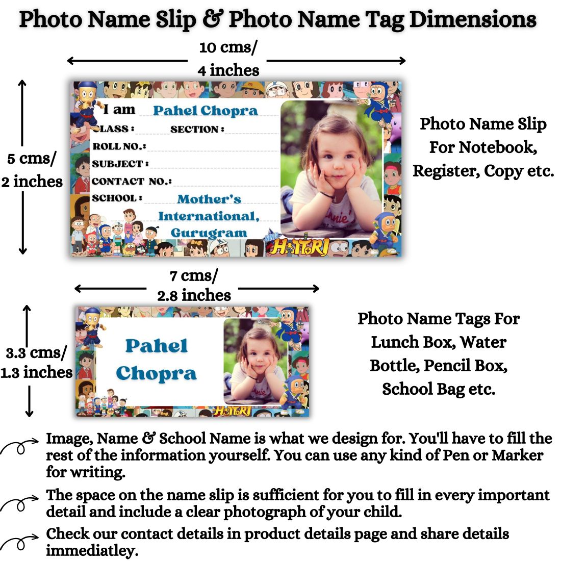 Kids Photo Name Slips & Tags | Pack of 63 | 36 Name Slips & 27 Tags
