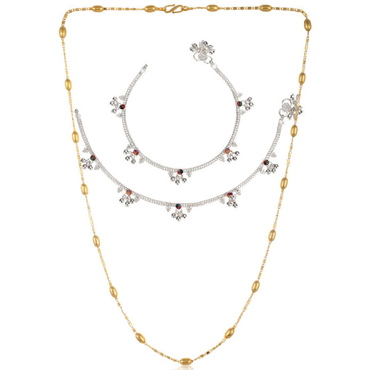 Silver Plated Anklets & 22 inch Gold Plated Chain