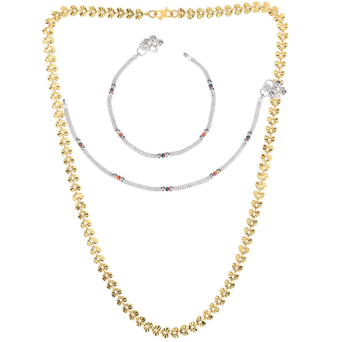 Silver Plated Anklets & 22 inch Gold Plated Chain