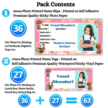 Kids Photo Name Slips & Tags | Pack of 63 | 36 Name Slips & 27 Tags