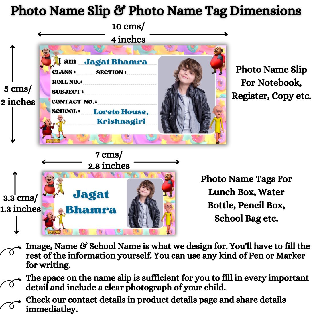 Kids Photo Name Slips & Tags | Pack of 63 | 36 Name Slips & 27 Tags