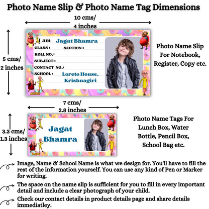 Kids Photo Name Slips & Tags | Pack of 63 | 36 Name Slips & 27 Tags