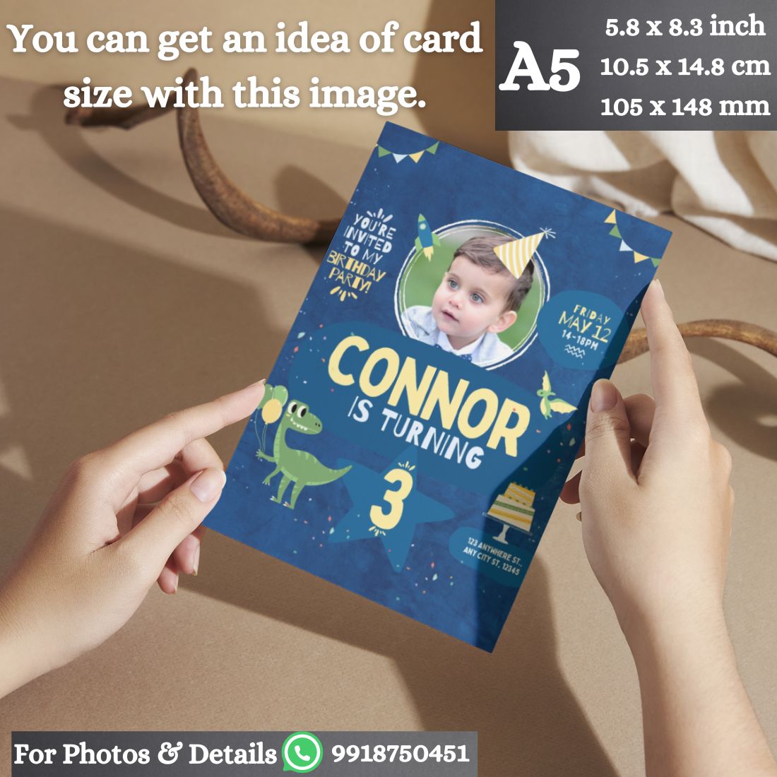 Custom Birthday Invitation Card for Kids with Envelopes | Pack of 12 | One side Printed