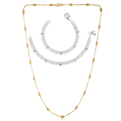 Silver Plated Anklets & 22 inch Gold Plated Chain