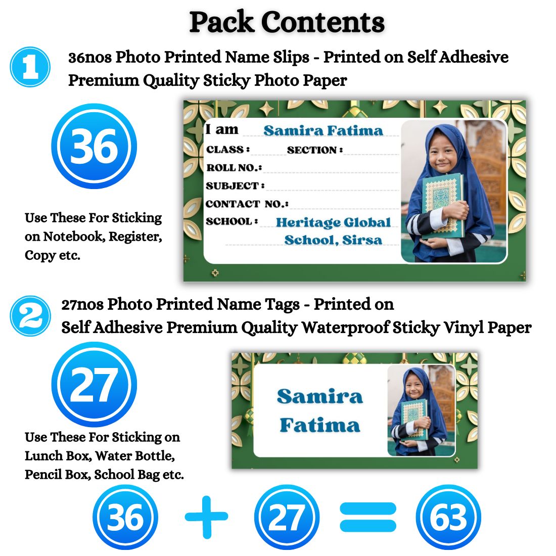 Kids Photo Name Slips & Tags | Pack of 63 | 36 Name Slips & 27 Tags