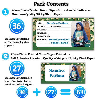 Kids Photo Name Slips & Tags | Pack of 63 | 36 Name Slips & 27 Tags