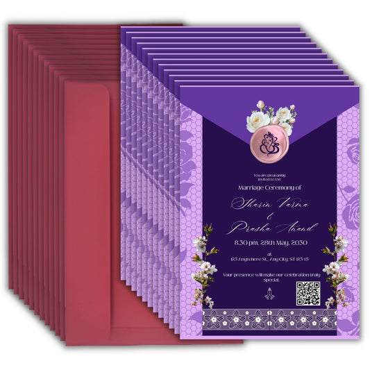 Wedding Invitation Cards with Envelopes | Customised Pack of 12 | One side Printed