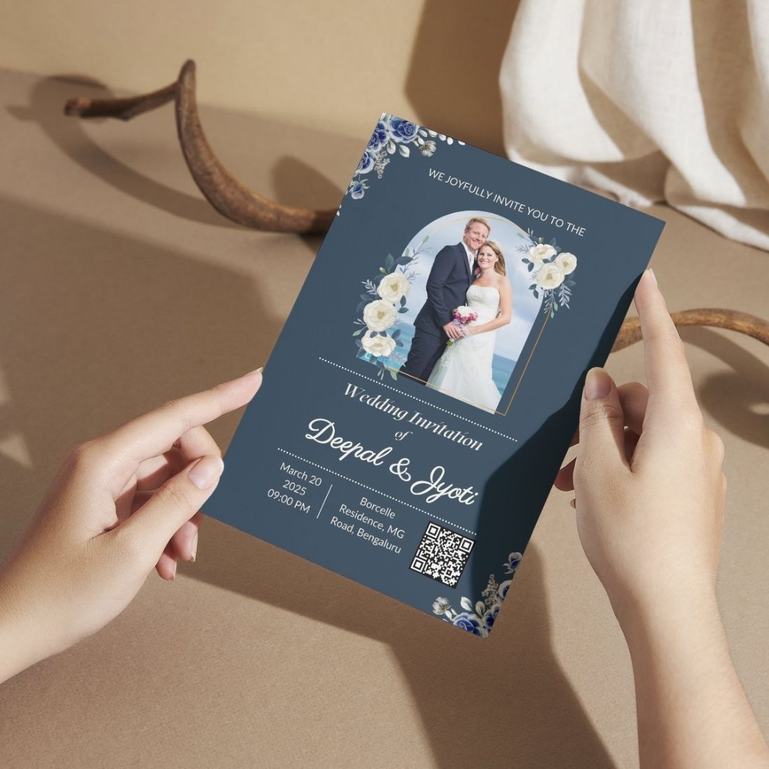 Wedding Invitation Card with Couple Photo | Customised Pack of 12 | One side Printed | Envelopes Included