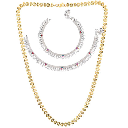 Silver Plated Anklets & 22 inch Gold Plated Chain