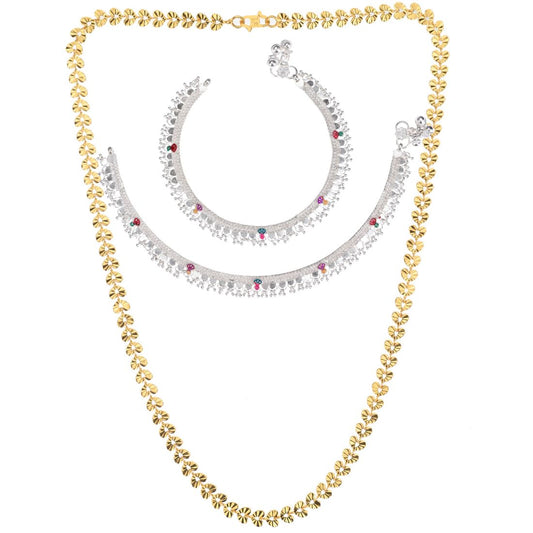 Silver Plated Anklets & 22 inch Gold Plated Chain