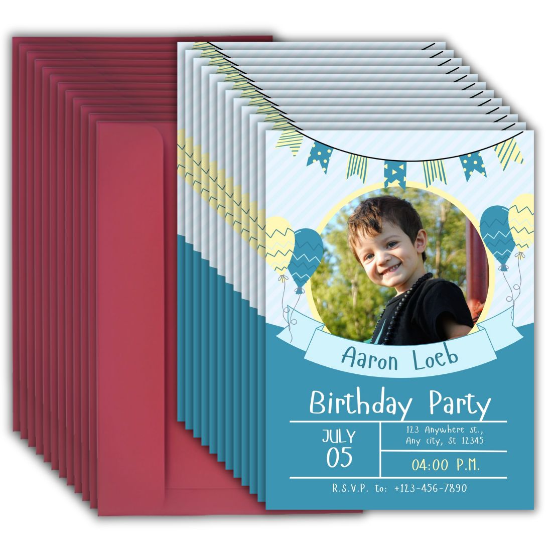 Custom Birthday Invitation Card for Kids with Envelopes | Pack of 12 | One side Printed